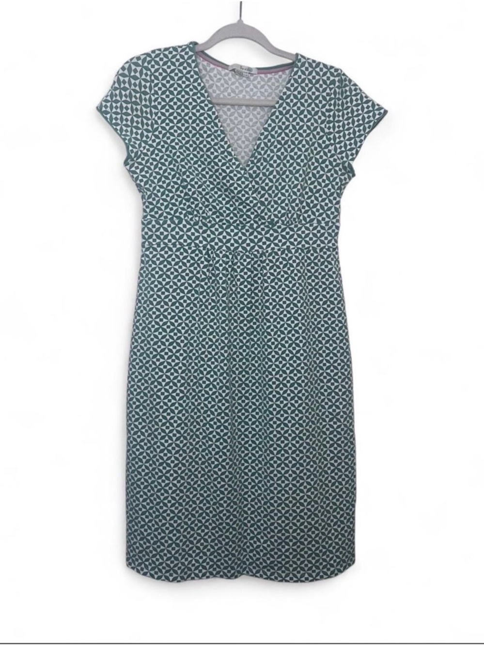 Boden Green Geometric V-Neck Midi Dress size 6R Like New
